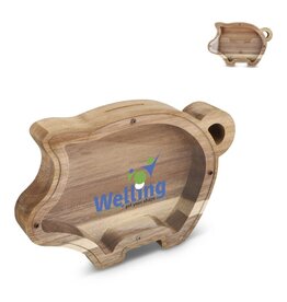 PennyVista houten spaarpot LT91535 van acaciahout bedrukt met logo