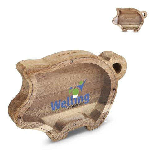 PennyVista houten spaarpot LT91535 van acaciahout bedrukt met logo