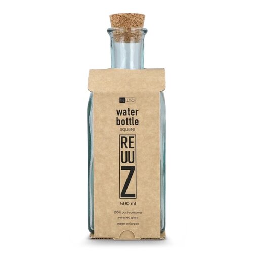 InSideOut ReuuZ vierkante fles van gerecycled glas 500 ml LT57015 met logo