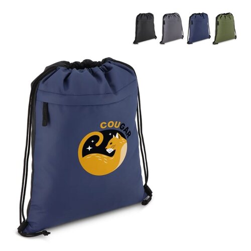 600D R-PET trekkoordtas met voorvak en ritssluiting LT91394 met logo