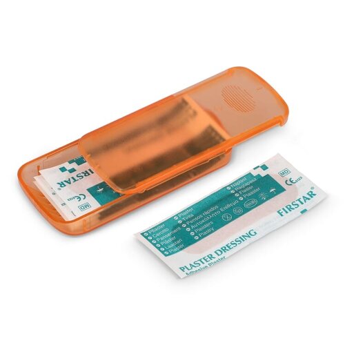 Compact PP-doosje met vijf PE-pleisters LT90320 bedrukt met logo