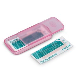 Compact PP-doosje met vijf PE-pleisters LT90320 bedrukt met logo