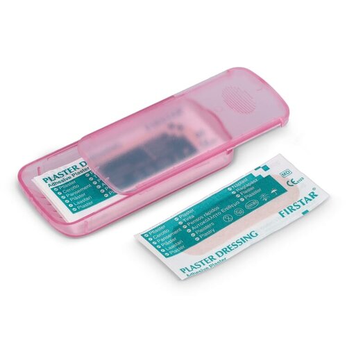 Compact PP-doosje met vijf PE-pleisters LT90320 bedrukt met logo