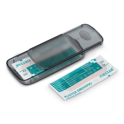 Compact PP-doosje met vijf PE-pleisters LT90320 bedrukt met logo