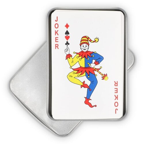 Klassiek kaartspel met 52 kaarten in metalen blik LT90790 bedrukt met logo