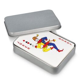 Klassiek kaartspel met 52 kaarten in metalen blik LT90790 bedrukt met logo