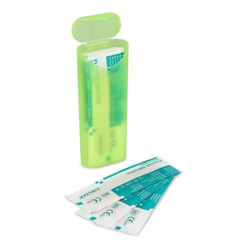 Compacte PP-opbergdoos LT90319 met 10 PE-pleisters en bedrukt logo