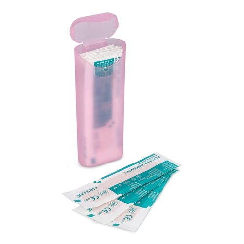 Compacte PP-opbergdoos LT90319 met 10 PE-pleisters en bedrukt logo