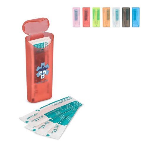 Compacte PP-opbergdoos LT90319 met 10 PE-pleisters en bedrukt logo