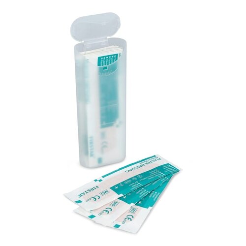 Compacte PP-opbergdoos LT90319 met 10 PE-pleisters en bedrukt logo