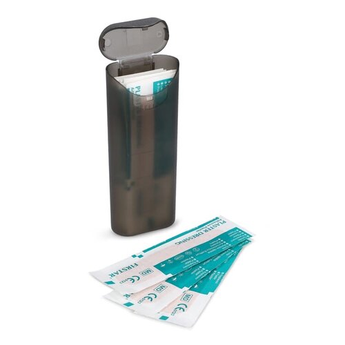 Compacte PP-opbergdoos LT90319 met 10 PE-pleisters en bedrukt logo