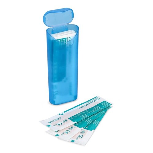 Compacte PP-opbergdoos LT90319 met 10 PE-pleisters en bedrukt logo