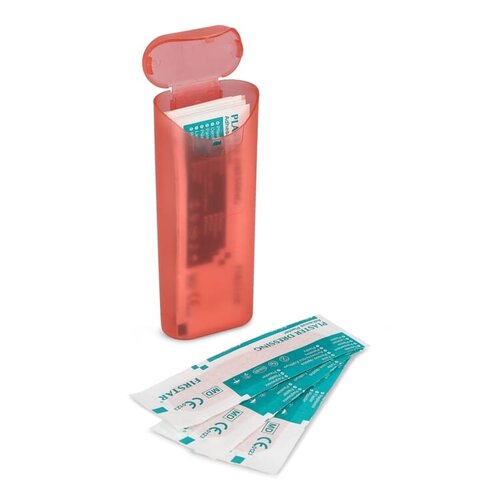 Compacte PP-opbergdoos LT90319 met 10 PE-pleisters en bedrukt logo