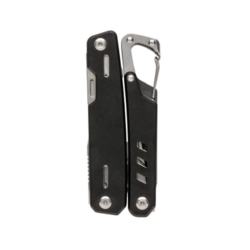 Solid multitool met karabijnhaak P221.331 en 11 functies bedrukt met logo