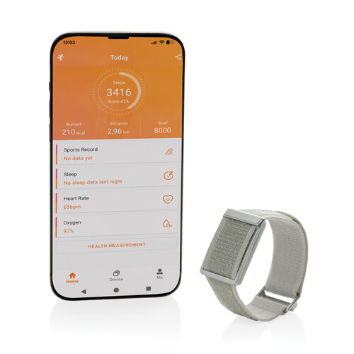Endo draagbare gezondheidstracker P330.90 met stoffen armband en bedrukt logo