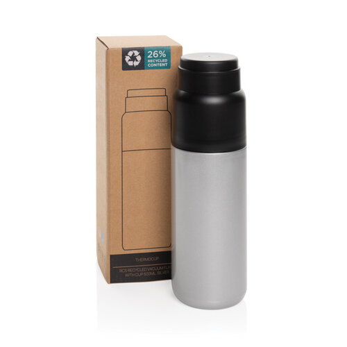 Thermocup RCS thermosfles van gerecycled RVS met drinkbeker 500 ml P437.40 bedrukken met logo