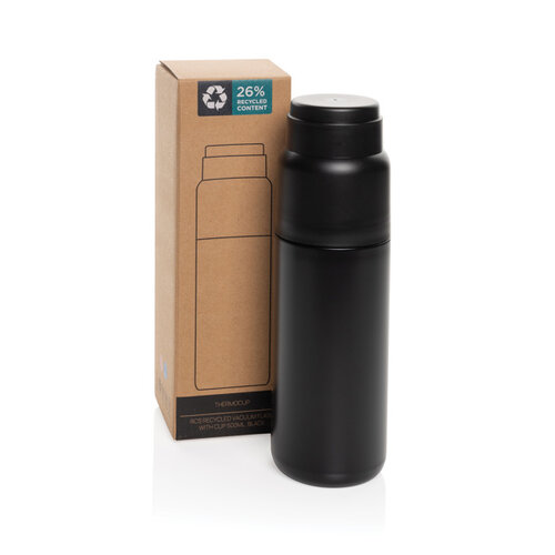 Thermocup RCS thermosfles van gerecycled RVS met drinkbeker 500 ml P437.40 bedrukken met logo
