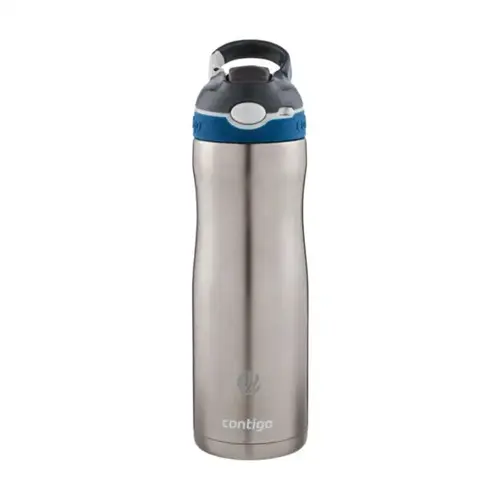 <p>Wil je een <strong>Contigo Ashland Chill waterfles bedrukken met logo</strong>? De 267852 is een dubbelwandige roestvrijstalen drinkfles van 590 ml met vacuümisolatie, AUTOSPOUT™-technologie, een extra vergrendeling en geïntegreerde karabijnhaak. Dit model is gemaakt voor medewerkers en relaties die hun drinken langdurig koud willen houden tijdens werk, reizen en onderweg.</p> <p> </p> <h2>AUTOSPOUT opent de drinktuit met één druk</h2> <p>Met AUTOSPOUT™ komt de drinktuit omhoog wanneer je op de knop drukt. Na het drinken kan de tuit weer worden gesloten, waardoor deze beter beschermd blijft wanneer de fles niet wordt gebruikt.</p> <p>De waterfles is met één hand te bedienen. Dat is praktisch tijdens woon-werkverkeer, buitendienstwerk, evenementen en andere momenten waarop je snel wilt kunnen drinken.</p> <p> </p> <h2>Tot 24 uur koud met THERMALOCK</h2> <p>De dubbelwandige roestvrijstalen constructie is vacuümgeïsoleerd en voorzien van THERMALOCK™-technologie. Volgens C