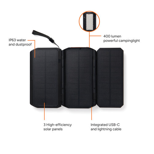 DéBlé Nordic Drift Titan 10.000mAh solar powerbank met 3 panelen (ND410.00) bedrukken met logo