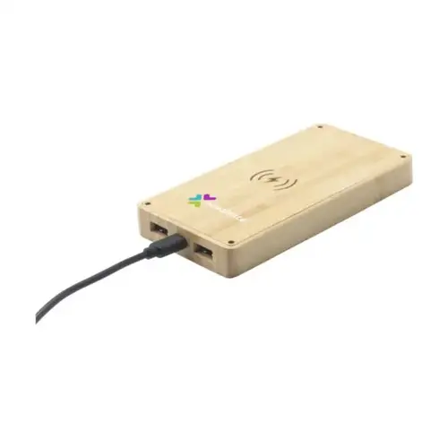 Bamboe solar powerbank 8000 mAh met draadloos laden (265206)