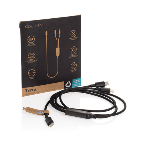 DéBlé Terra 100W RCS Dual USB-C oplaadkabel (P302.99) bedrukken met logo
