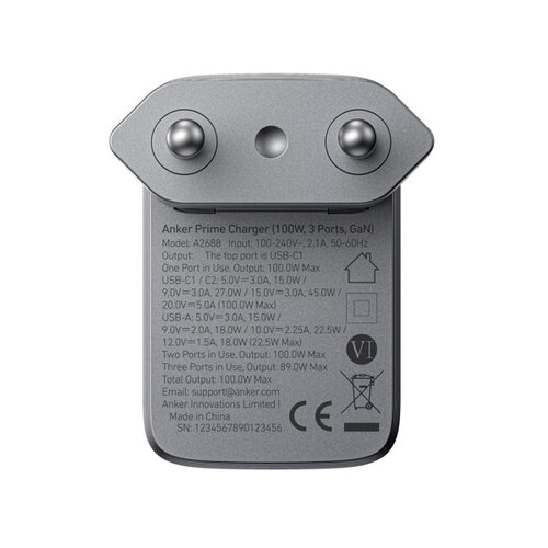 DéBlé Anker Prime-oplader (100 W, 3 poorten, GaN) (RBA2688) bedrukken met logo
