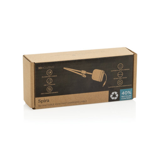DéBlé Spira RCS gerecyclede intrekbare 100W snellaadkabel (P302.98) bedrukken met logo