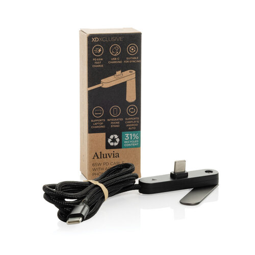 DéBlé Aluvia RCS 65W PD-kabel met verstelbare telefoonstandaard (P302.74) bedrukken met logo