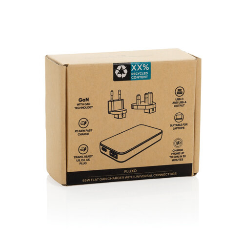 DéBlé Fluxo RCS 65W platte GaN-lader met universele connectors (P301.33) bedrukken met logo