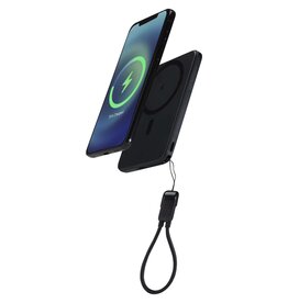 SMART magnetische powerbank 5000 mAh (124529) van gerecycled ABS met lanyard bedrukt met bedrijfslogo