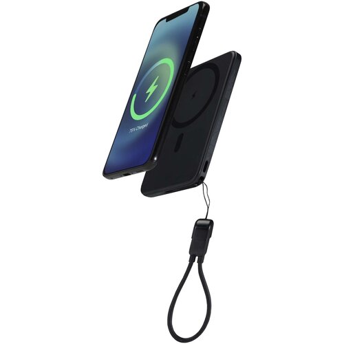 SMART magnetische powerbank 5000 mAh (124529) van gerecycled ABS met lanyard bedrukt met bedrijfslogo