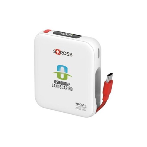 SKROSS Reload 5000 mAh powerbank (124622) met 20W snelladen, USB-C-kabel en digitaal display bedrukt met logo