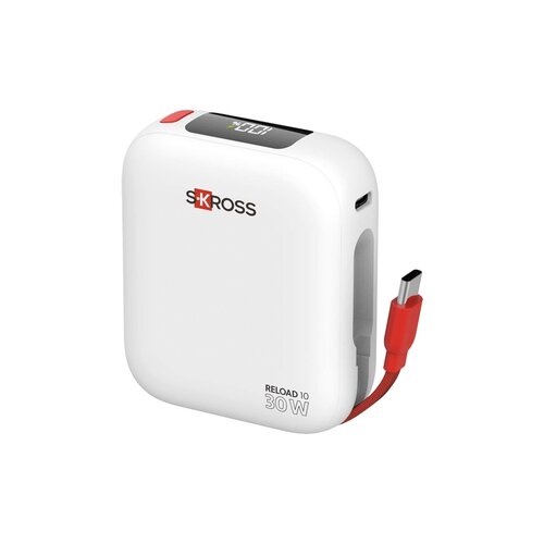 SKROSS Reload 10.000 mAh powerbank (124619) met 30W snelladen, USB-C-kabel en digitaal display bedrukt met logo