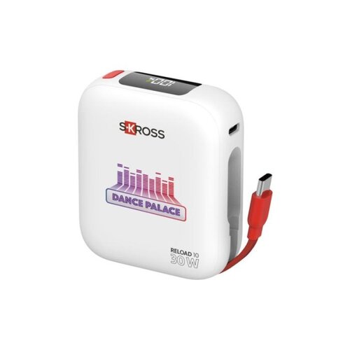 SKROSS Reload 10.000 mAh powerbank (124619) met 30W snelladen, USB-C-kabel en digitaal display bedrukt met logo