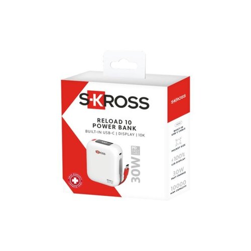 SKROSS Reload 10.000 mAh powerbank (124619) met 30W snelladen, USB-C-kabel en digitaal display bedrukt met logo