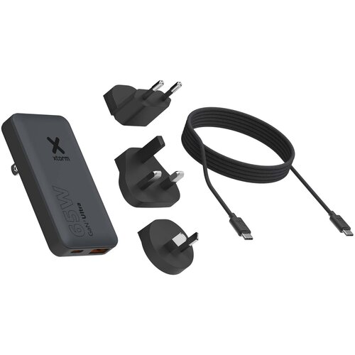 Xtorm TravelPro 65W reisladerset (124600) met wereldstekkers, USB-C-kabel en reisetui gegraveerd met bedrijfslogo