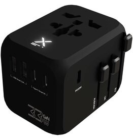 SCX.design T16 zwarte universele 33W reisadapter met USB-A en USB-C (2PX173)