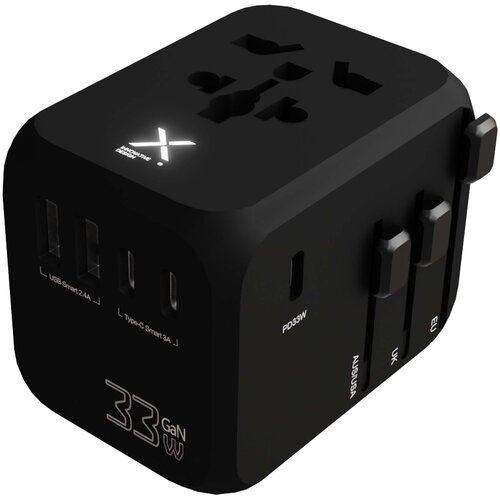 SCX.design T16 zwarte universele 33W reisadapter met USB-A en USB-C (2PX173)