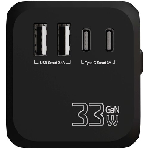 SCX.design T16 zwarte universele 33W reisadapter met USB-A en USB-C (2PX173)