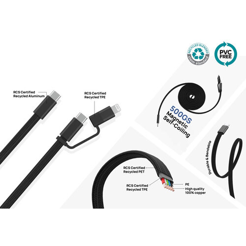 DéBlé Arc Ultra-thin RCS recycled 60W 2 in 1 magnetische kabel P302.91 bedrukken met logo