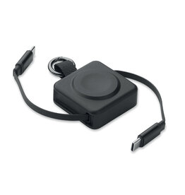 DéBlé SKILFUL intrekbare USB-C 100W oplaadkabel MO3145 met smartwatch-oplader bedrukt met logo