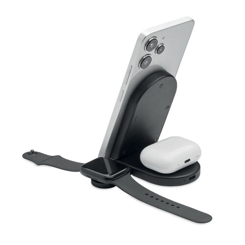 DéBlé ELASTI 3-in-1 inklapbaar draadloos laadstation 15W MO3206 bedrukt met logo