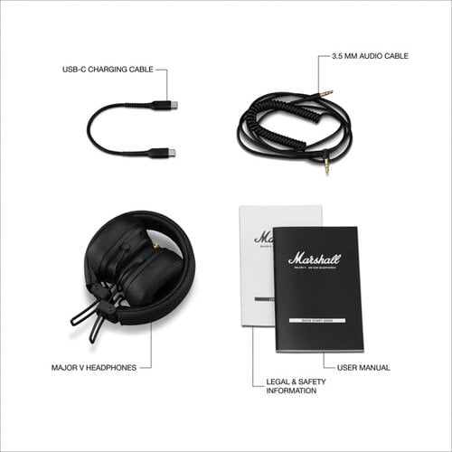 DéBlé Marshall Major V 100H+ zwarte draadloze hoofdtelefoon RB100683