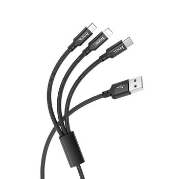 Hoco Hoco 3-in-1 Charge&Synch Cable Lightning+Micro+USB-C Black