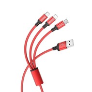 Hoco Hoco 3-in-1 Charge&Synch Cable Lightning+Micro+USB-C Red