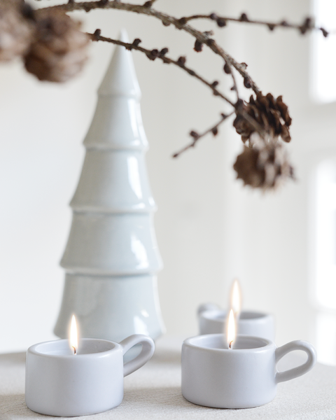 4 CLAY CANDLE HOLDERS GRAY