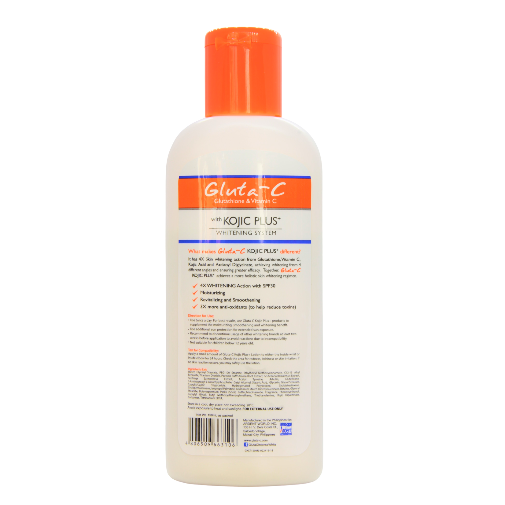 Gluta-C, voor een lichte, stralende en zachte huid! luta-C 4x Skin Lightening Bodylotion SPF30 – 150ml – Tegen Pigmentvlekken – Donkere Vlekken Verwijderaar – Egale Huid – Hydraterende Body Lotion – Anti Aging – Zonbescherming