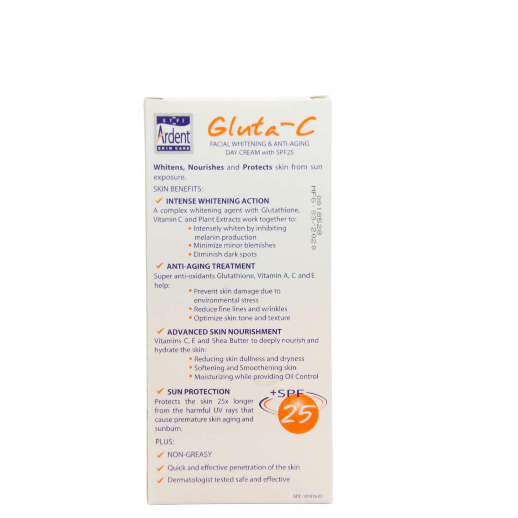 Gluta-C, voor een lichte, stralende en zachte huid! Crème Visage Gluta-C SPF25 – 30 g – Crème de Jour Éclaircissante – Anti-Taches – Anti-Taches Brunes – Unifie le Teint – Blanchissante et Anti-Âge – Hydratante et Nourrissante