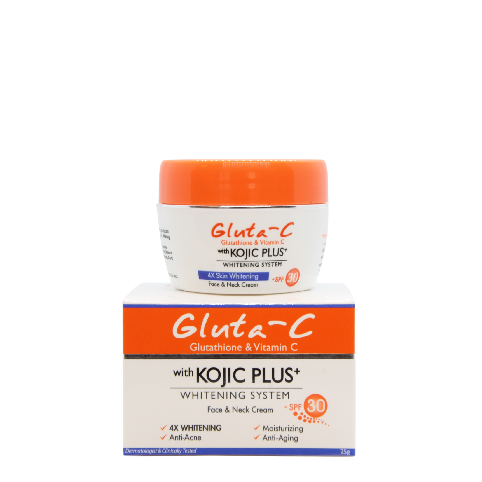 Gluta-C, voor een lichte, stralende en zachte huid! Crème éclaircissante visage et cou Gluta-C 4x SPF30 – 25 g – Anti-taches pigmentaires – Anti-taches brunes – Unifie le teint – Anti-âge – Crème de jour hydratante – Protection solaire