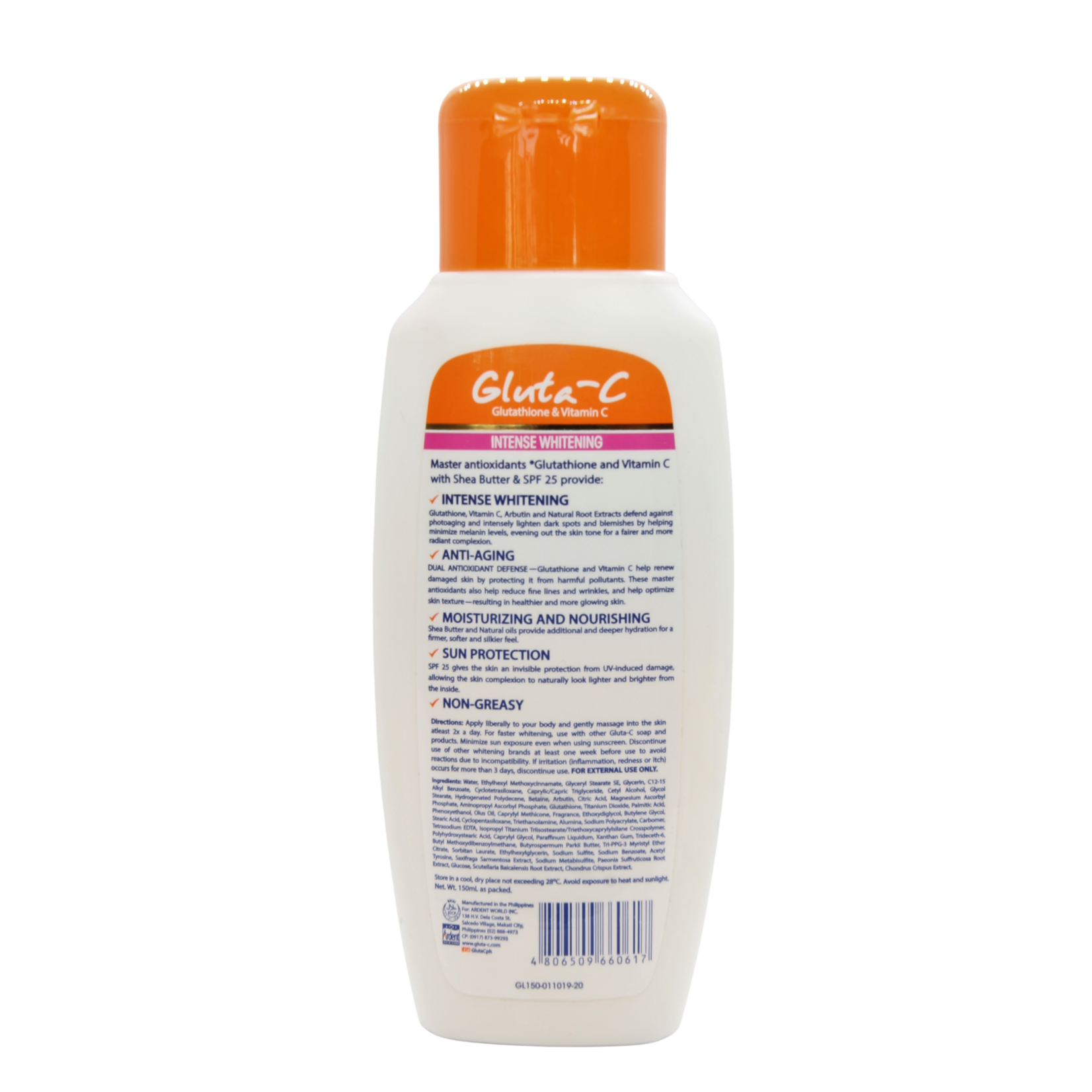 Gluta-C, voor een lichte, stralende en zachte huid! Gluta-C Intense anti-pigment bodylotion SPF25 150gr